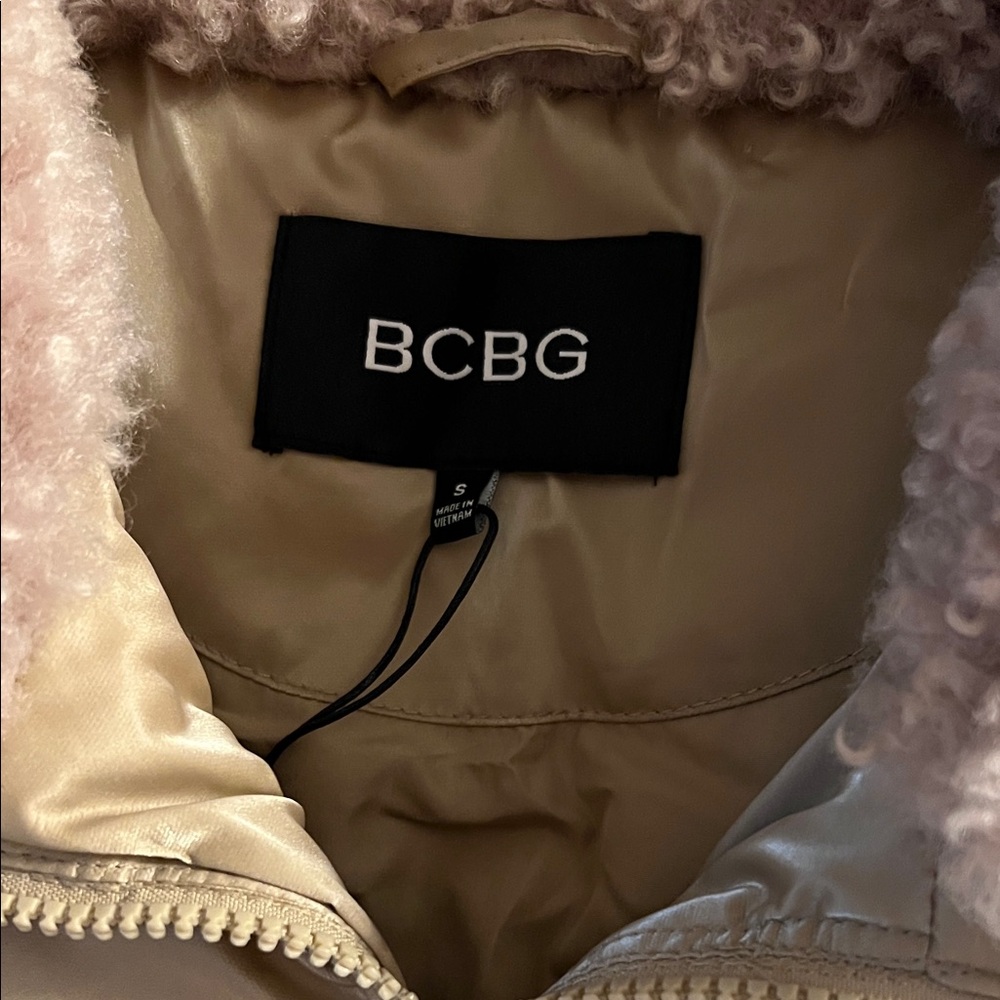 BCBG Cream Fur-Trimmed Jacket